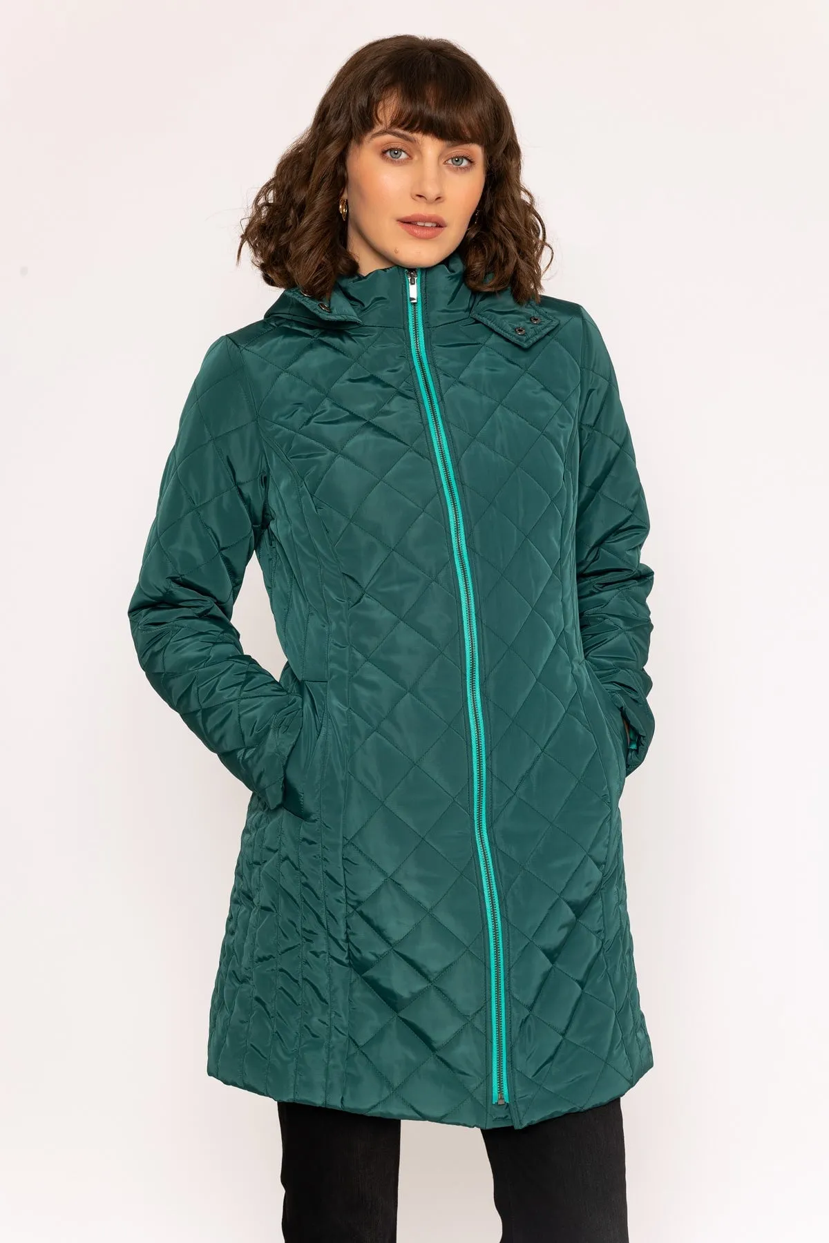 Longline Quilted Coat in Green