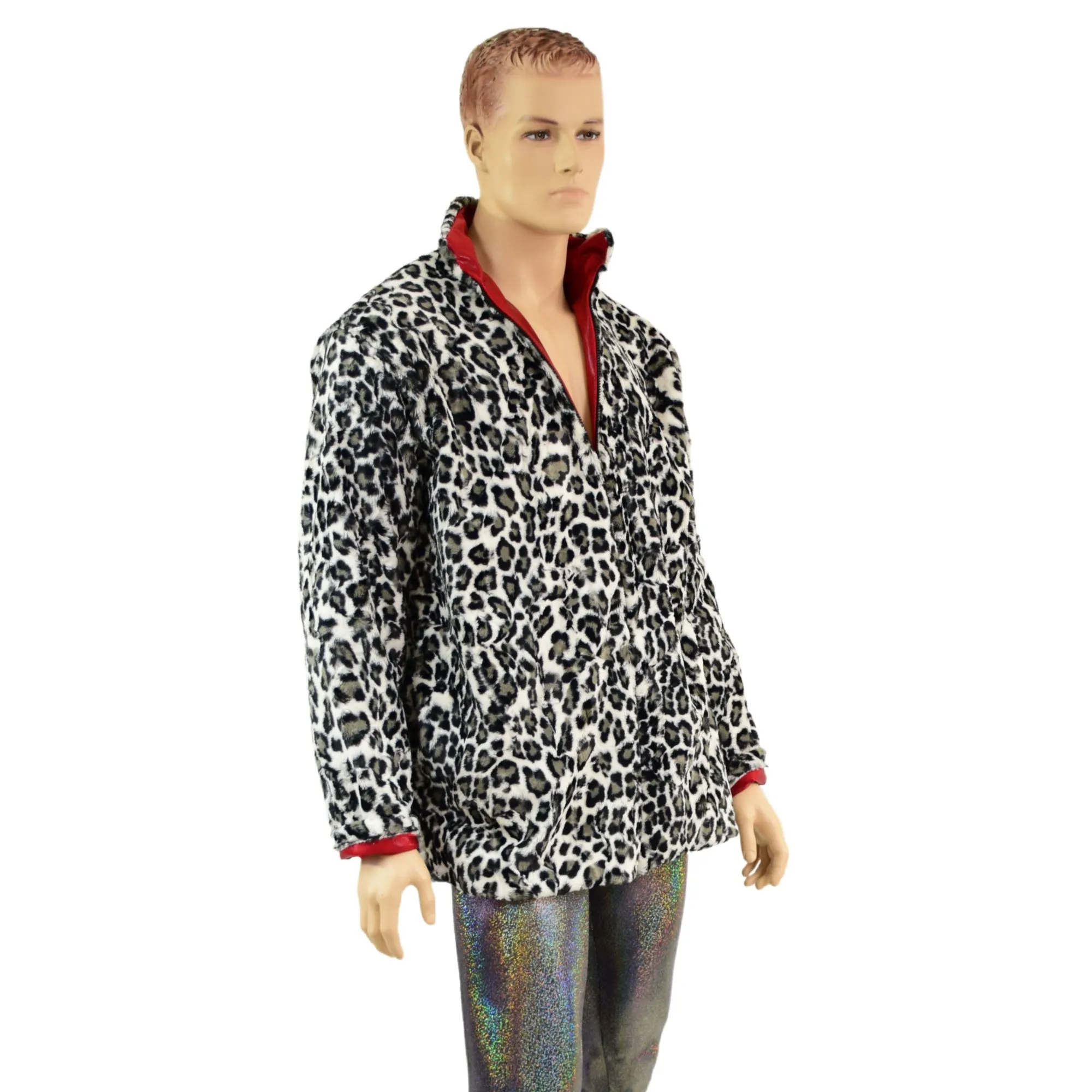 Mens Minky Faux Fur Reversible Collared Jacket