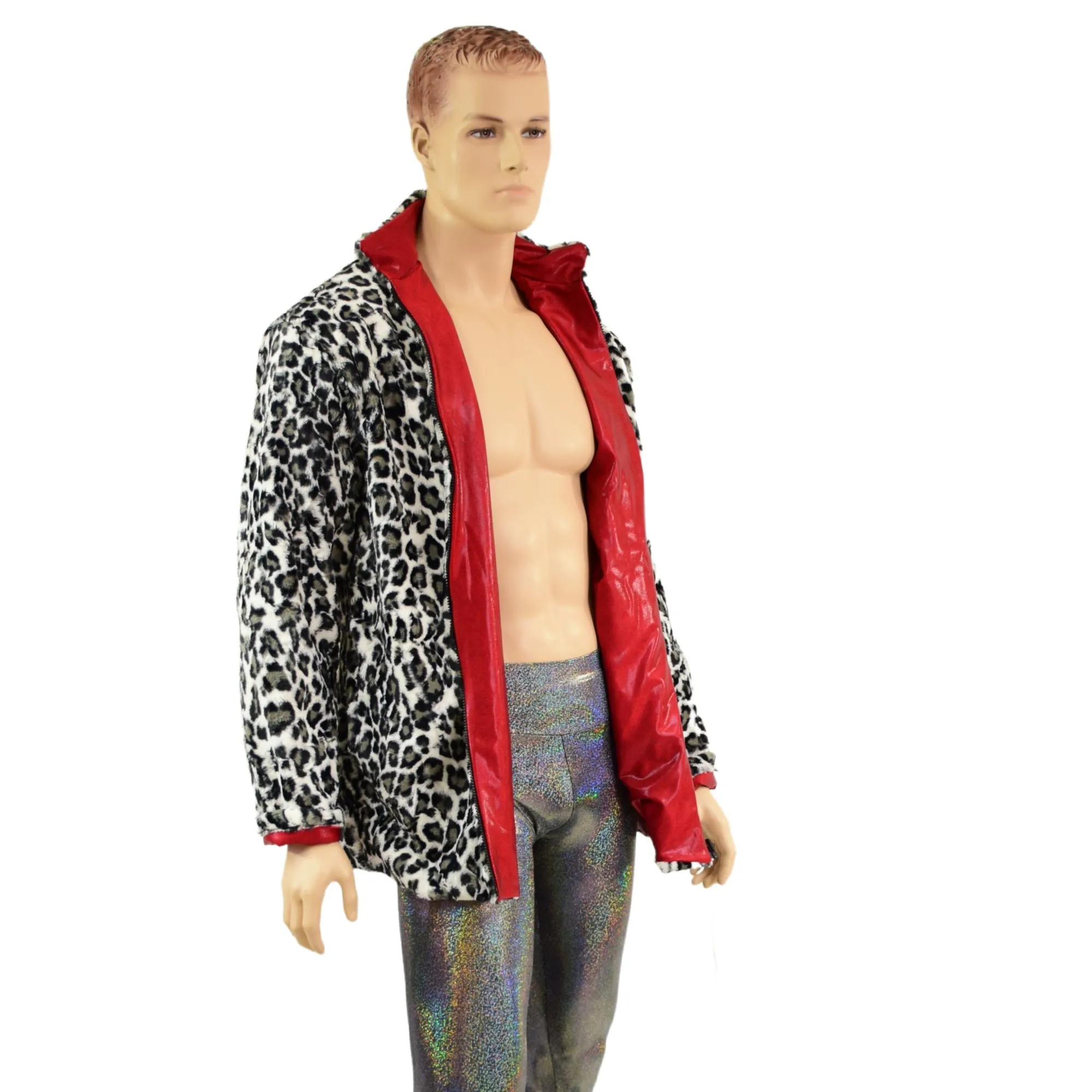 Mens Minky Faux Fur Reversible Collared Jacket