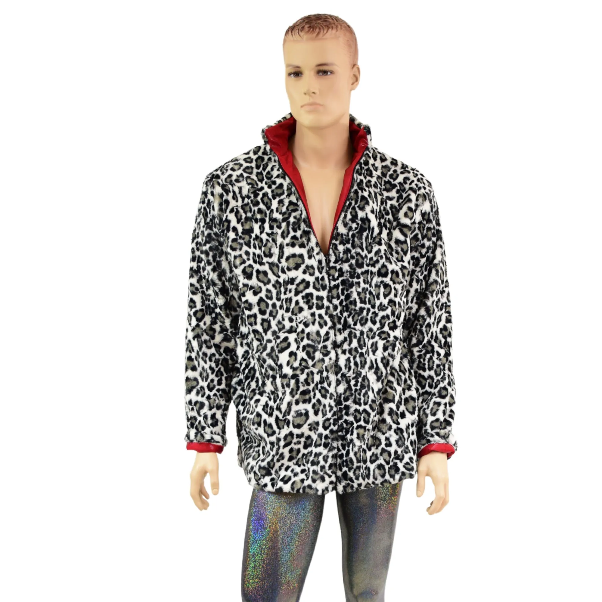 Mens Minky Faux Fur Reversible Collared Jacket