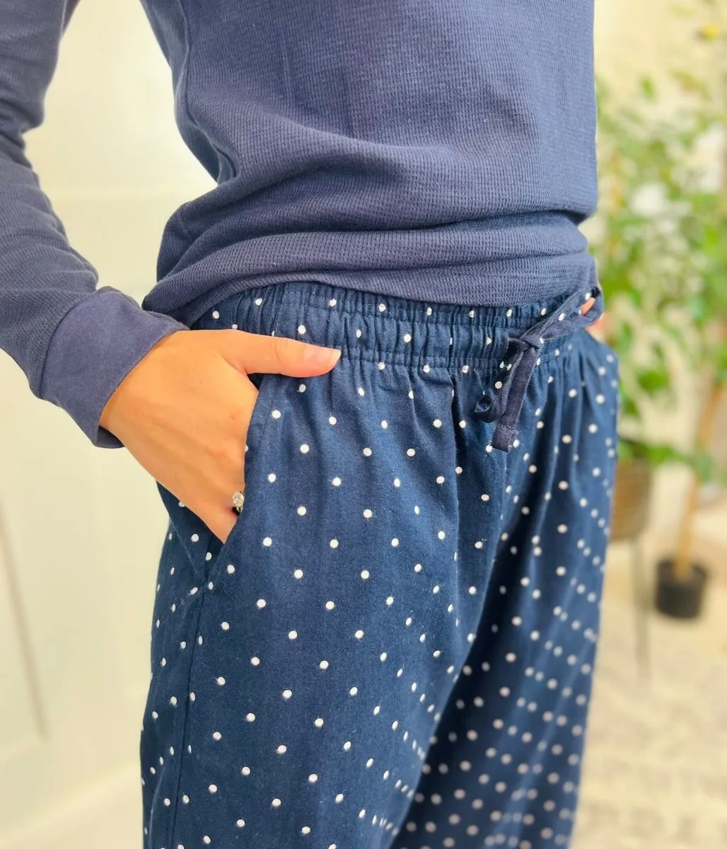 Navy Spotted Flannel Plus Size Pyjamas Set