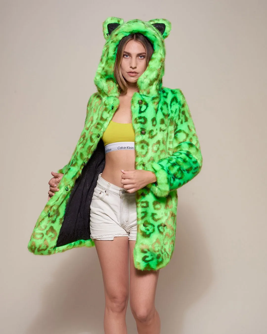 Neon Green Leopard Luxe Classic Faux Fur Coat | Women's