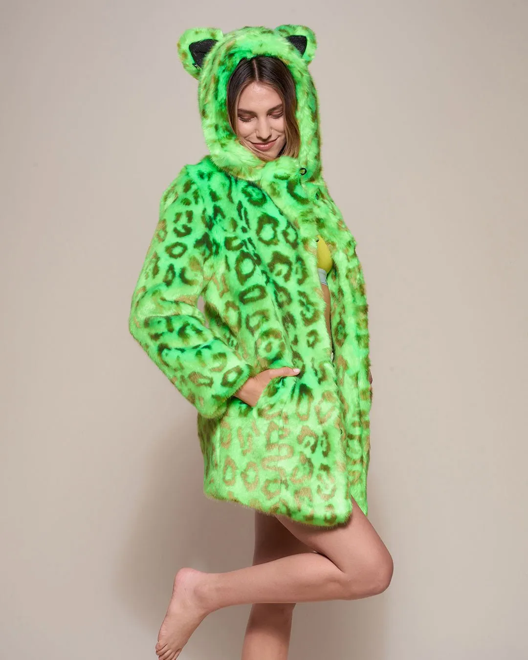 Neon Green Leopard Luxe Classic Faux Fur Coat | Women's