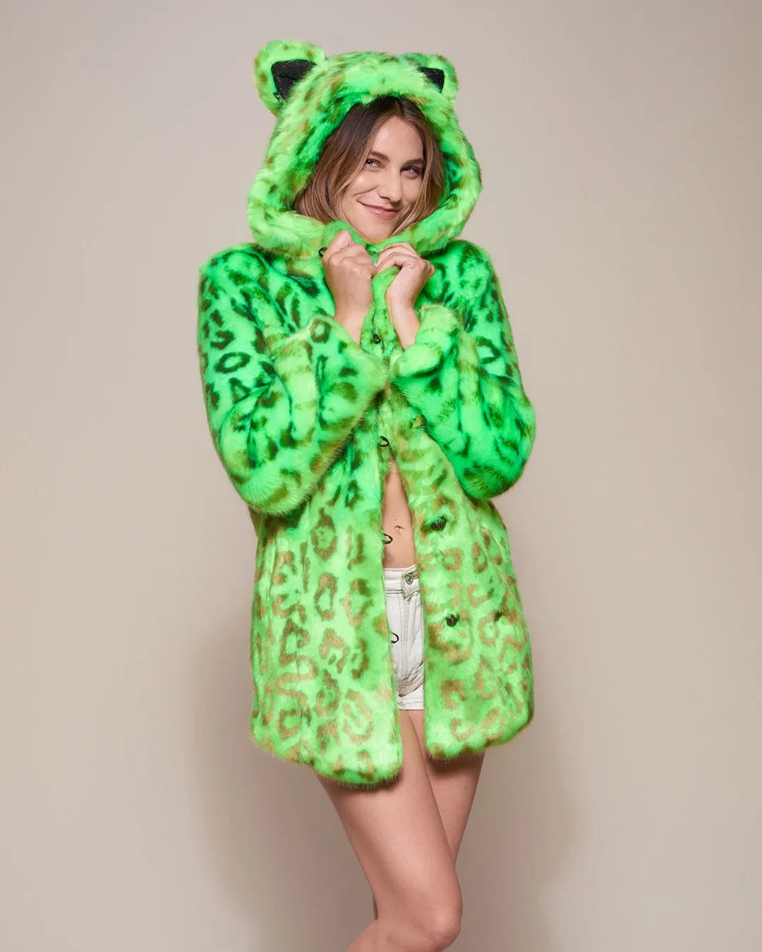 Neon Green Leopard Luxe Classic Faux Fur Coat | Women's