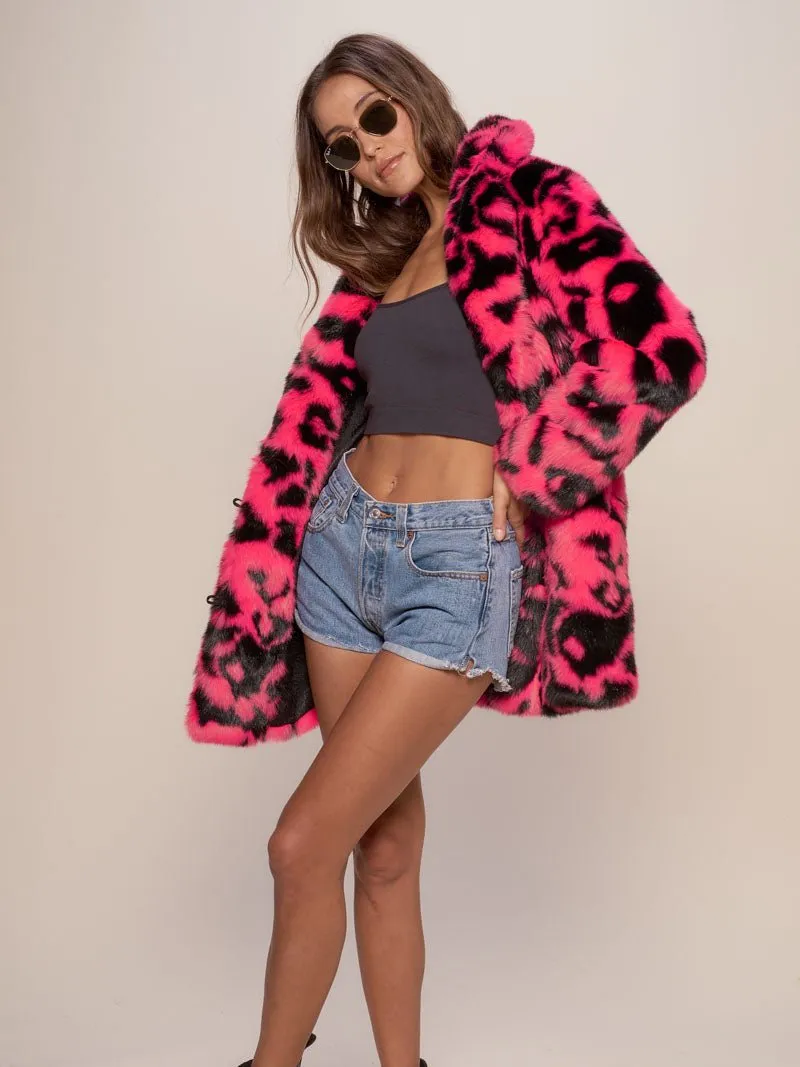 Neon Pink Leopard Collared Faux Fur Coat | Women's