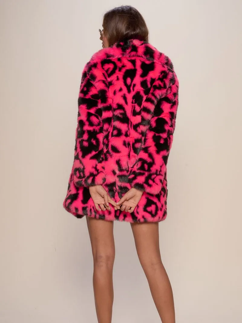 Neon Pink Leopard Collared Faux Fur Coat | Women's