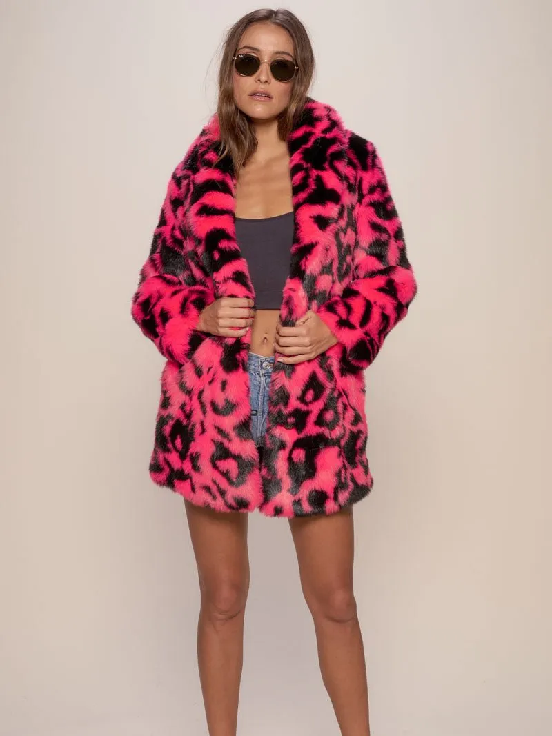 Neon Pink Leopard Collared Faux Fur Coat | Women's