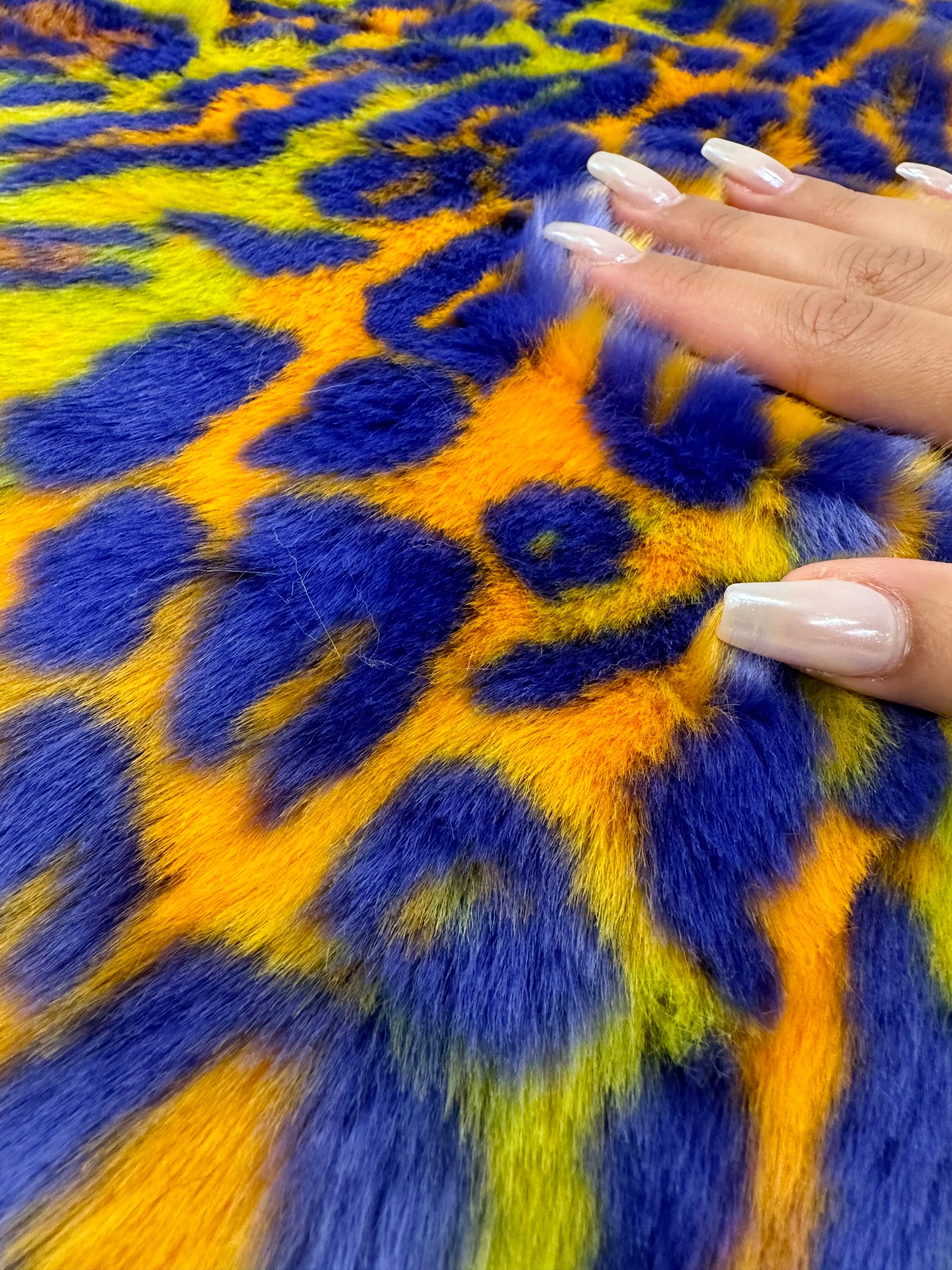 Orange Yellow Leopard Short pile Faux Fur Fabric By The Yard