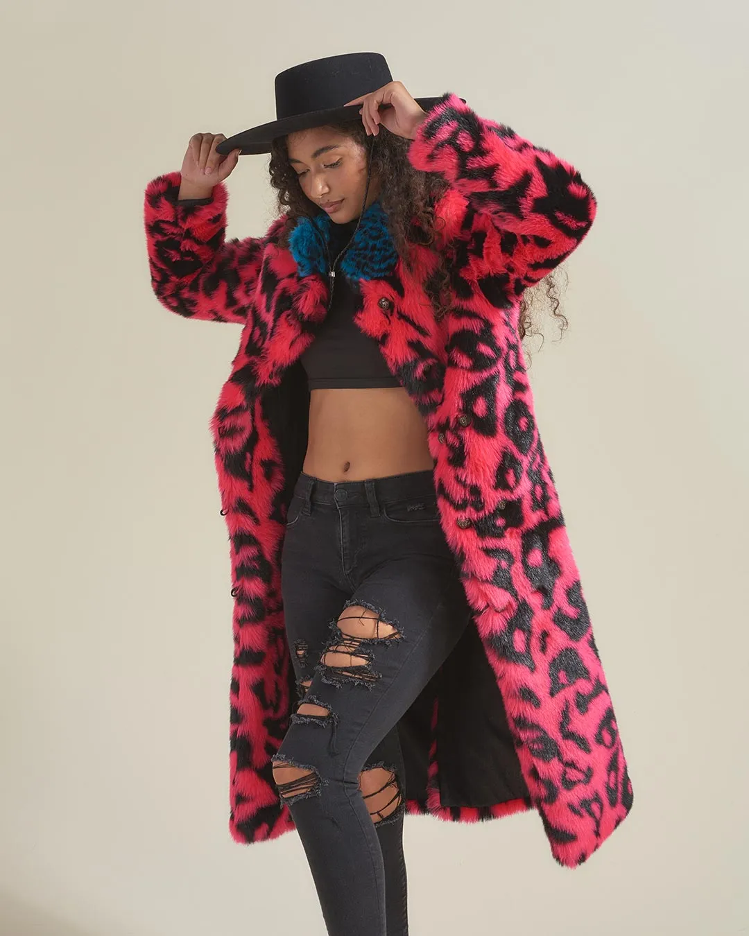 Pink Panther Calf Length Faux Fur Coat | Women's