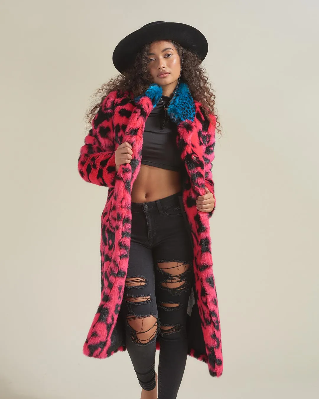 Pink Panther Calf Length Faux Fur Coat | Women's