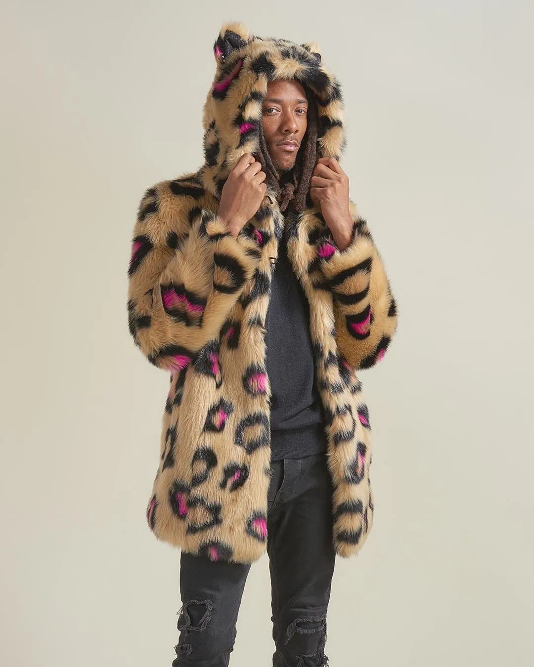 Pink Spotted Leopard Classic Faux Fur Coat | Men's