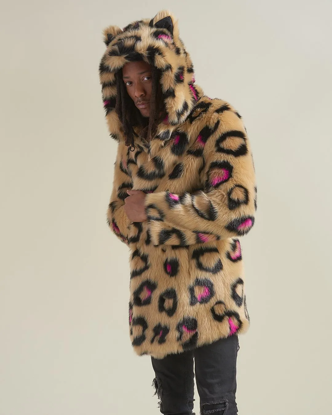 Pink Spotted Leopard Classic Faux Fur Coat | Men's