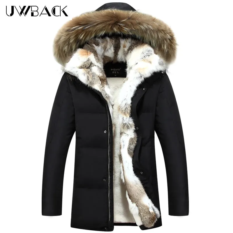 Uwback 2018 Winter Down Jacket Men Thick Rabbit Fur White Down Coat Men Winter Jackets Men Coats Plus Size 5XL -30 Degree CAA234