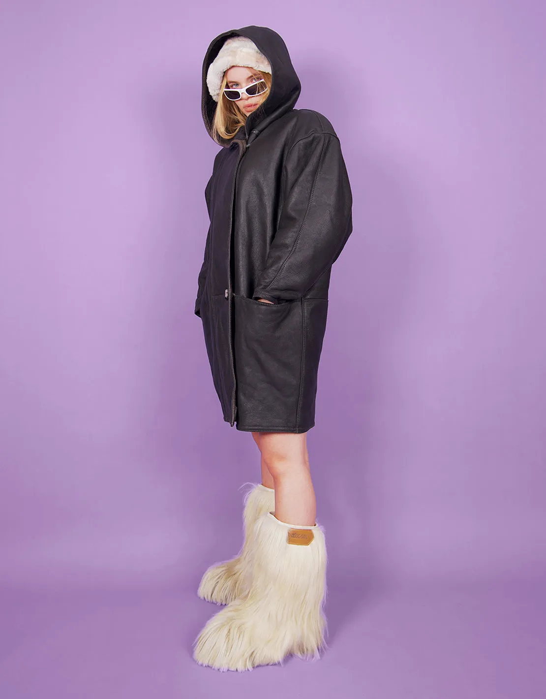 Vintage oversized hooded lammy coat