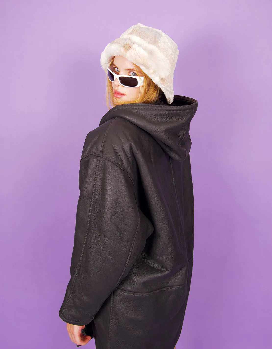 Vintage oversized hooded lammy coat