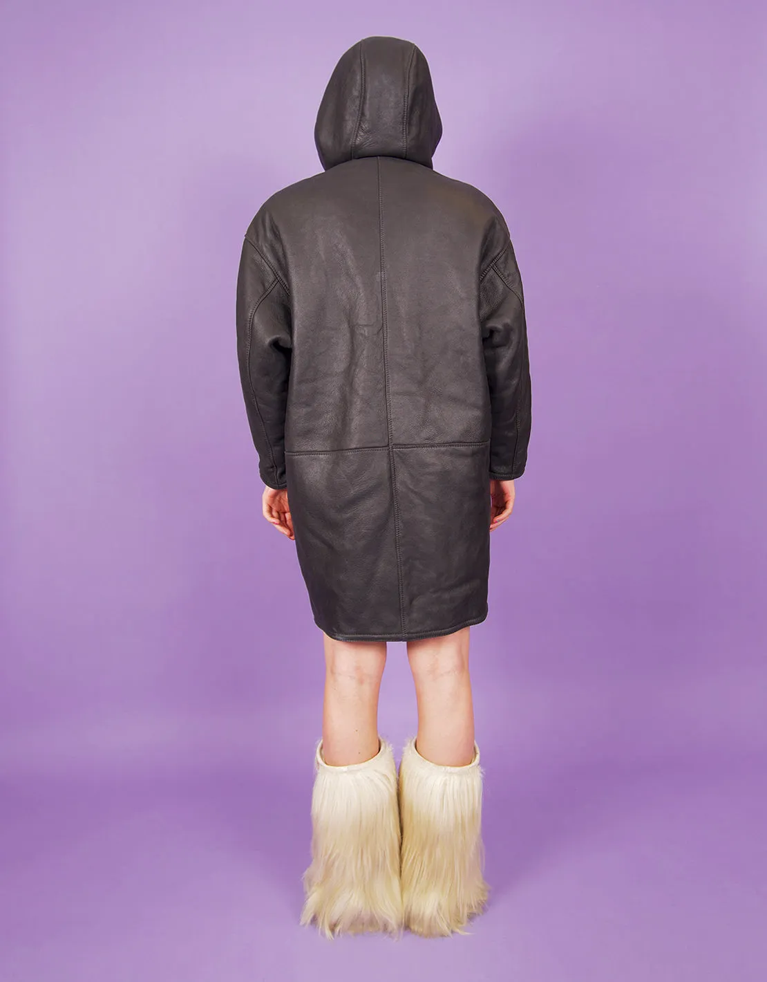 Vintage oversized hooded lammy coat