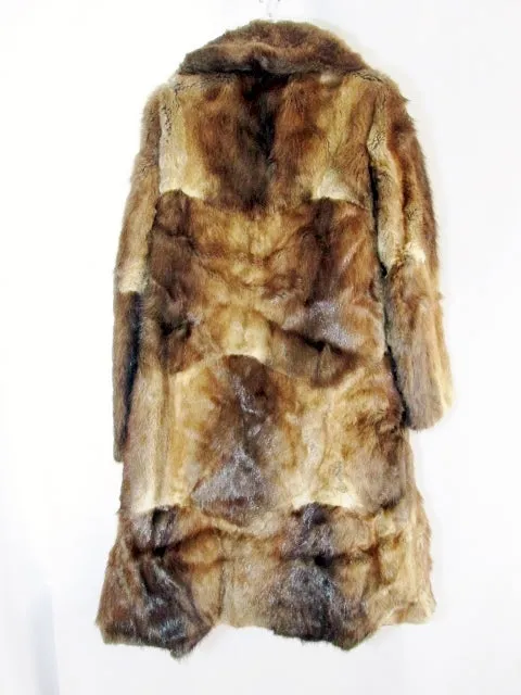 Vintage Womens Luxury Genuine MUSKRAT Fur Long Coat Jacket S BROWN SOFT