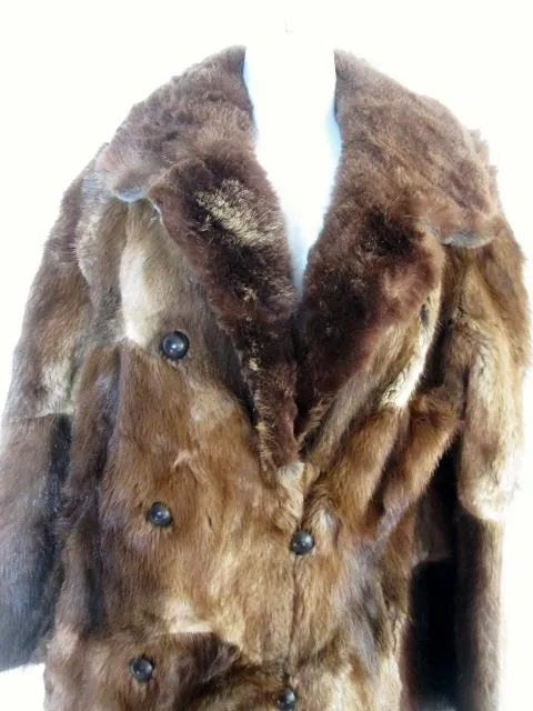 Vintage Womens Luxury Genuine MUSKRAT Fur Long Coat Jacket S BROWN SOFT