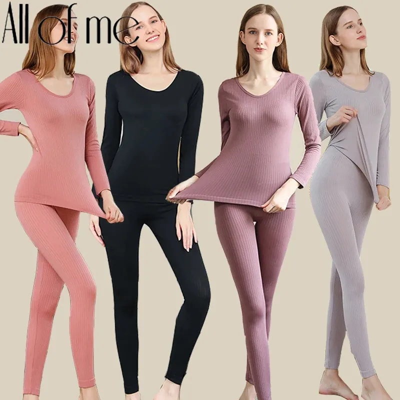 Warm & Shapely Thermal Underwear Set for Women - Seamless Cotton Intimates with Stylish Mid-Collar Design