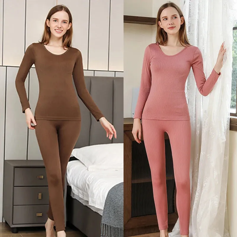 Warm & Shapely Thermal Underwear Set for Women - Seamless Cotton Intimates with Stylish Mid-Collar Design