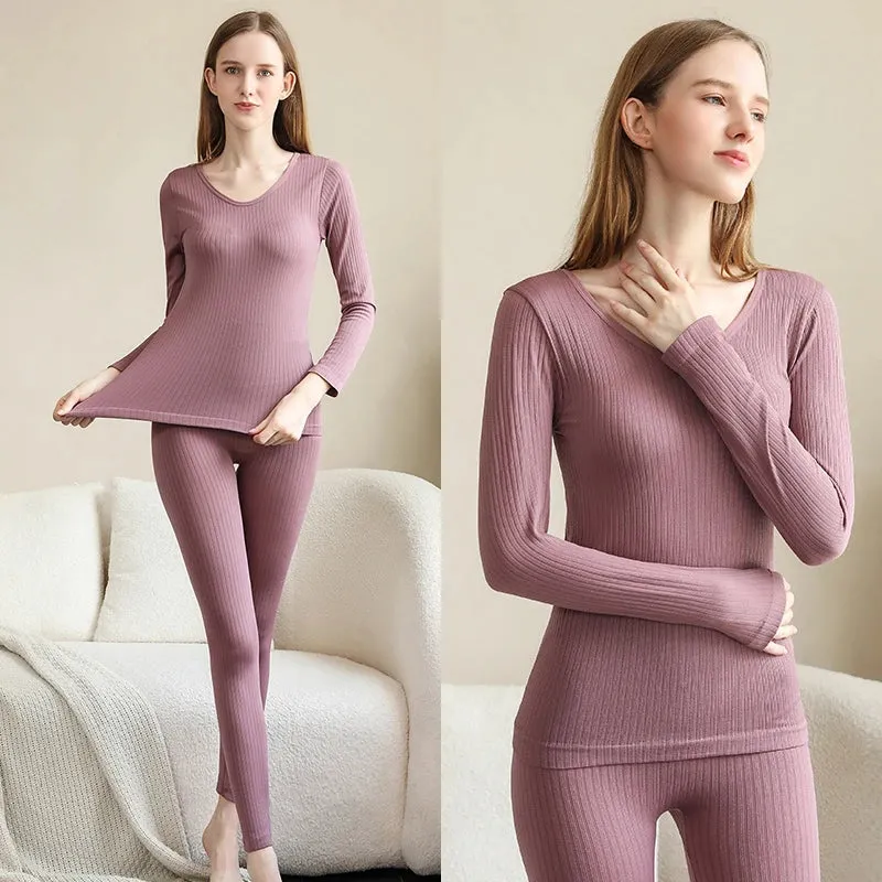 Warm & Shapely Thermal Underwear Set for Women - Seamless Cotton Intimates with Stylish Mid-Collar Design