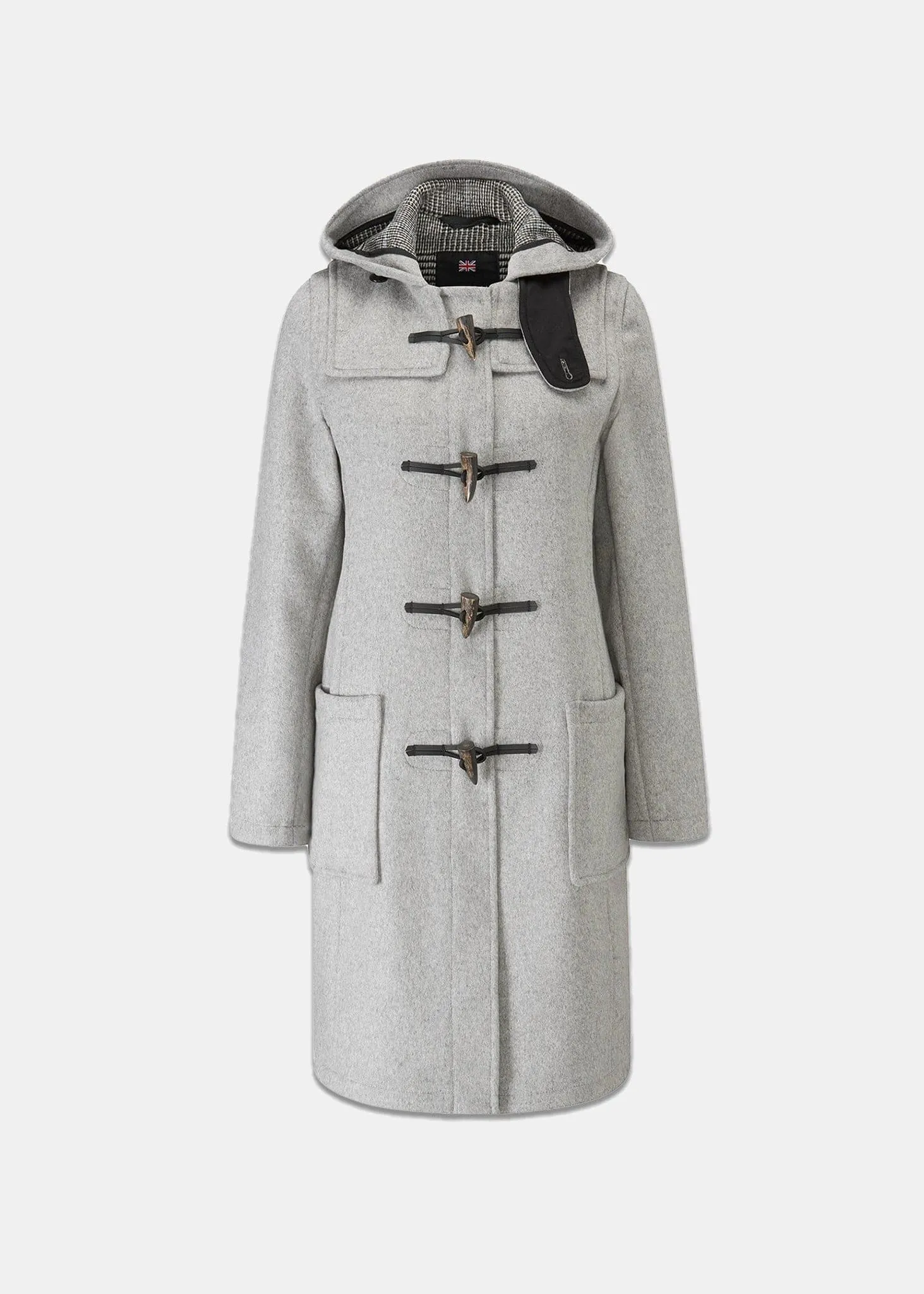 Women's Long Slim Fit Duffle Coat Silver Prince of Wales